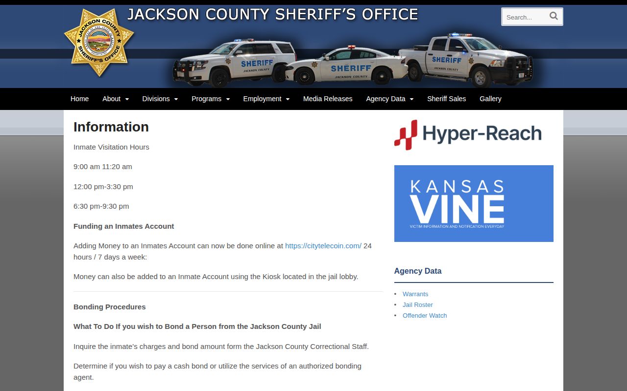 Jackson County Jail bond release procedure and contact