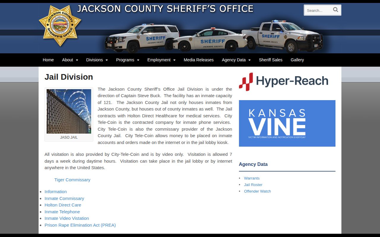 Jackson County Jail release facility identity and capacity