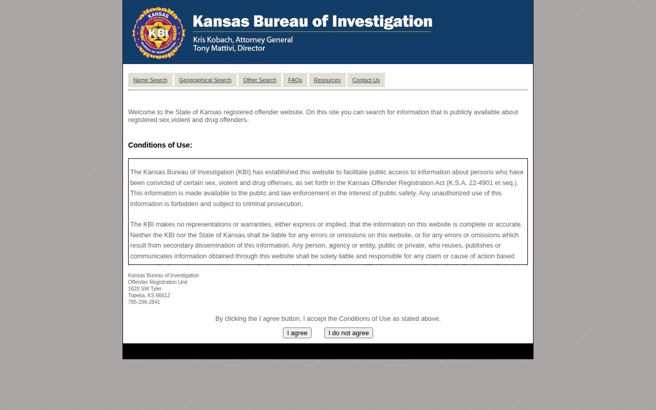 Kansas registry search distinct from Jackson County VINELink